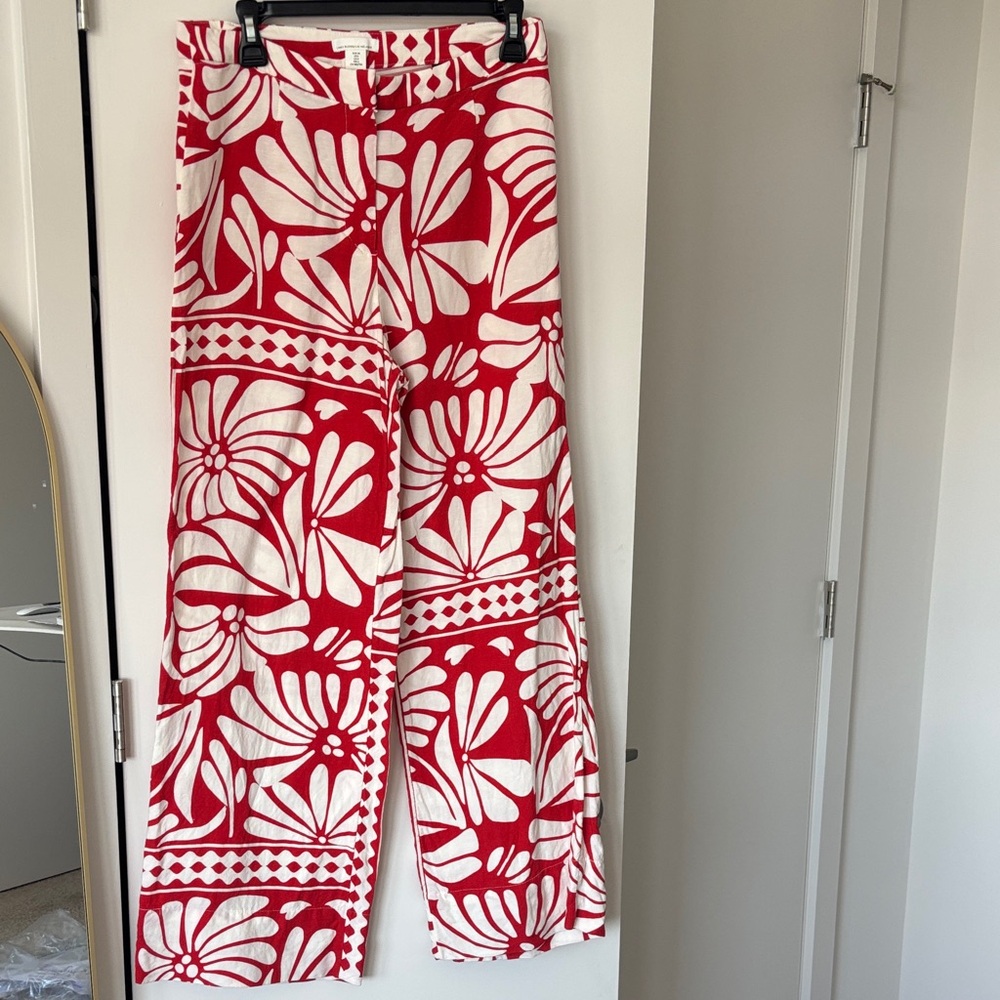 H&M Red and White Patterned Wide Leg Pants